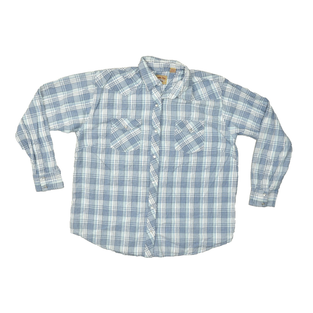 Moda Tech Men's Blue Plaid Western Snap Shirt Long Sleeve Regular Size XL